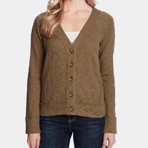 TWO BY VINCE CAMUTO Olive Green Textured Knit Button Up Cardigan Size Small